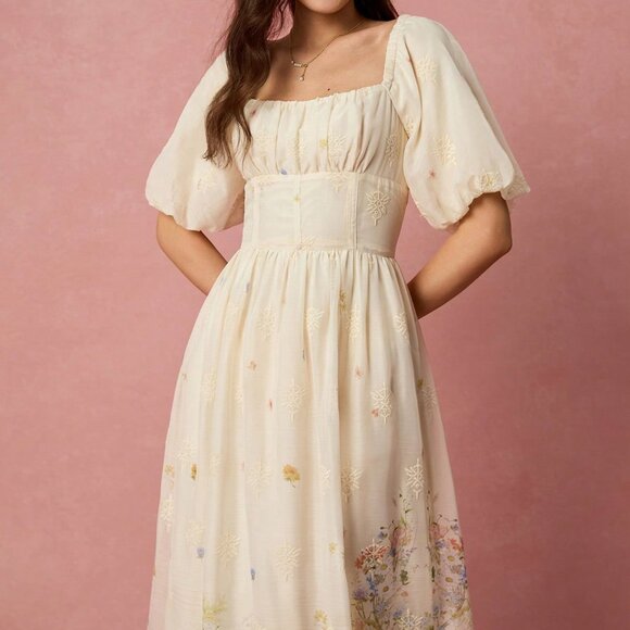 Multicolor Apricot Elegant Romantic Floral Women's Maxi Dress - Picture 5 of 8